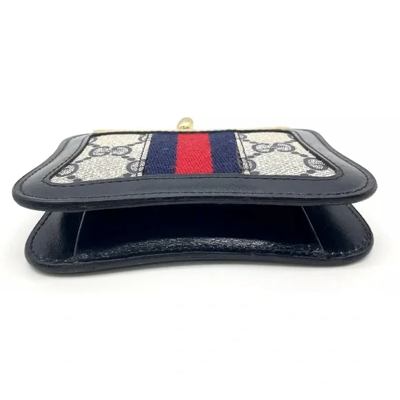 Auth Gucci GG Canvas Navy Blue Sherry Line Coin Case /Wallet W/Box - Picture 5 of 15